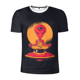 Мужская футболка 3D спортивная с принтом Пришелец в Екатеринбурге, 100% полиэстер с улучшенными характеристиками | приталенный силуэт, круглая горловина, широкие плечи, сужается к линии бедра | alien | ufo | инопланетяне | инопланетянин | медитация | нло | пришелец | пришельцы