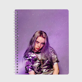 Тетрадь с принтом Billie Eilish в Екатеринбурге, 100% бумага | 48 листов, плотность листов — 60 г/м2, плотность картонной обложки — 250 г/м2. Листы скреплены сбоку удобной пружинной спиралью. Уголки страниц и обложки скругленные. Цвет линий — светло-серый
 | billie eilish | lovely | music | ocean eyes | pop | билли айлиш | девушка | музыка | океан | поп | эйлиш | элиш