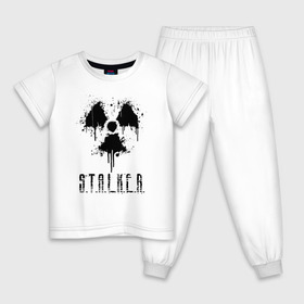 Детская пижама хлопок с принтом S.T.A.L.K.E.R. в Екатеринбурге, 100% хлопок |  брюки и футболка прямого кроя, без карманов, на брюках мягкая резинка на поясе и по низу штанин
 | anomaly | bandit | chernobyl | logo | pripyat | shadow of chernobyl | stalker | stalker 2 | zone | аномалия | бандиты | зона | лого | меченый | припять | сталкер | сталкер 2 | тени чернобыля | чернобыль | чистое небо