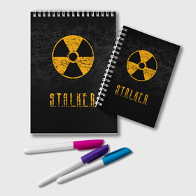 Блокнот с принтом S T A L K E R в Екатеринбурге, 100% бумага | 48 листов, плотность листов — 60 г/м2, плотность картонной обложки — 250 г/м2. Листы скреплены удобной пружинной спиралью. Цвет линий — светло-серый
 | anomaly | bandit | chernobyl | logo | pripyat | shadow of chernobyl | stalker | stalker 2 | zone | аномалия | бандиты | зона | лого | меченый | припять | сталкер | сталкер 2 | тени чернобыля | чернобыль | чистое небо