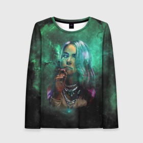 Женский лонгслив 3D с принтом Billie Eilish Space в Екатеринбурге, 100% полиэстер | длинные рукава, круглый вырез горловины, полуприлегающий силуэт | billie eilish | lovely | music | ocean eyes | pop | билли айлиш | девушка | музыка | океан | поп | эйлиш | элиш