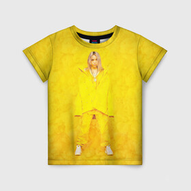 Детская футболка 3D с принтом Yellow Billie в Екатеринбурге, 100% гипоаллергенный полиэфир | прямой крой, круглый вырез горловины, длина до линии бедер, чуть спущенное плечо, ткань немного тянется | billie eilish | lovely | music | ocean eyes | pop | билли айлиш | девушка | музыка | океан | поп | эйлиш | элиш