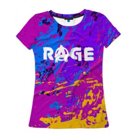 Женская футболка 3D с принтом RAGE 2 в Екатеринбурге, 100% полиэфир ( синтетическое хлопкоподобное полотно) | прямой крой, круглый вырез горловины, длина до линии бедер | apocalypse | game | paints | rage | rage 2 | апокалипсис | безумие | брызги | игра | краски