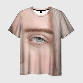 Мужская футболка 3D с принтом Ocean Eyes в Екатеринбурге, 100% полиэфир | прямой крой, круглый вырез горловины, длина до линии бедер | billie eilish | lovely | music | ocean eyes | pop | билли айлиш | девушка | музыка | океан | поп | эйлиш | элиш