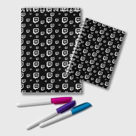 Блокнот с принтом Twitch в Екатеринбурге, 100% бумага | 48 листов, плотность листов — 60 г/м2, плотность картонной обложки — 250 г/м2. Листы скреплены удобной пружинной спиралью. Цвет линий — светло-серый
 | Тематика изображения на принте: black and white | game | gamer | logo | pattern | twitch | twitties | игры | логотип | паттерн | стрим | твитч | текстура | черно белый