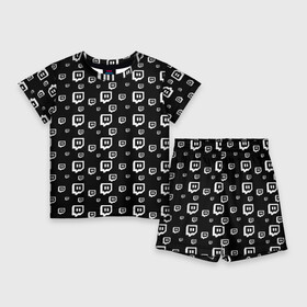 Детский костюм с шортами 3D с принтом Twitch в Екатеринбурге,  |  | black and white | game | gamer | logo | pattern | twitch | twitties | игры | логотип | паттерн | стрим | твитч | текстура | черно белый