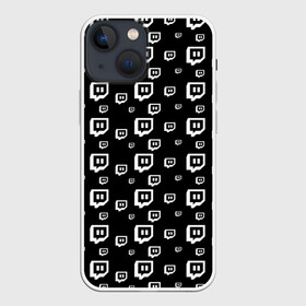 Чехол для iPhone 13 mini с принтом Twitch в Екатеринбурге,  |  | black and white | game | gamer | logo | pattern | twitch | twitties | игры | логотип | паттерн | стрим | твитч | текстура | черно белый