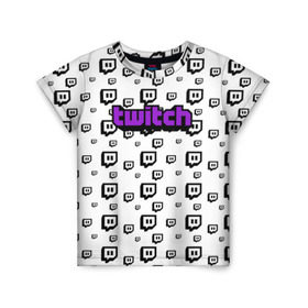 Детская футболка 3D с принтом Twitch в Екатеринбурге, 100% гипоаллергенный полиэфир | прямой крой, круглый вырез горловины, длина до линии бедер, чуть спущенное плечо, ткань немного тянется | game | gamer | logo | pattern | twitch | twitties | игры | логотип | паттерн | стрим | твитч | текстура
