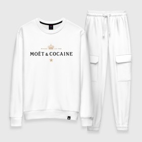 Женский костюм хлопок с принтом MOET & COCAINE в Екатеринбурге, 100% хлопок | на свитшоте круглая горловина, мягкая резинка по низу. Брюки заужены к низу, на них два вида карманов: два 