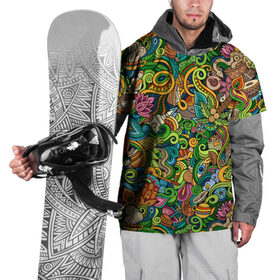 Накидка на куртку 3D с принтом Тибетский коллаж в Екатеринбурге, 100% полиэстер |  | ti | ананас | архитектура | будда | графика | деревья | зелень | земля | змея | иллюстрация | картинка | кокосы | коллаж | купола | листья | мода | орнамент | пальмы | рисунок | священная | стиль | узоры
