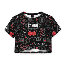 Женская футболка Cropp-top с принтом Казино в Екатеринбурге, 100% полиэстер | круглая горловина, длина футболки до линии талии, рукава с отворотами | casi | азарт | америка | белый | город | графика | давай | игра | играть | игрок | иллюстрация | искусство | казино | картинка | карты | корона | красный | кубики | лас вегас | масти | мода | орнамент | покер