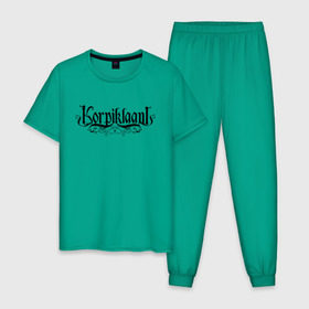Мужская пижама хлопок с принтом Korpiklaani в Екатеринбурге, 100% хлопок | брюки и футболка прямого кроя, без карманов, на брюках мягкая резинка на поясе и по низу штанин
 | Тематика изображения на принте: 