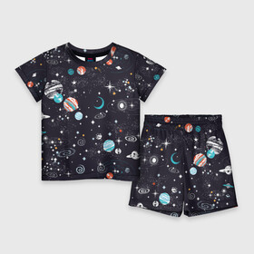 Детский костюм с шортами 3D с принтом Космос в Екатеринбурге,  |  | comets | infinity | planets | sky | sp | space | stars | universe | бесконечность | вселенная | галактики | графика | звезды | иллюстрация | картинка | кометы | космос | мода | небо | ночь | планеты | рисунок | созвездия | солнце