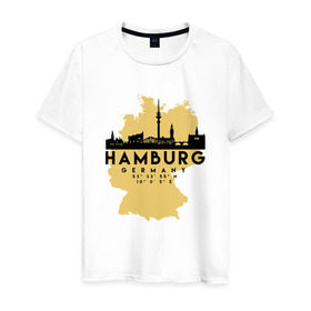 Мужская футболка хлопок с принтом Гамбург - Германия в Екатеринбурге, 100% хлопок | прямой крой, круглый вырез горловины, длина до линии бедер, слегка спущенное плечо. | adventure | city | germany | travel | world | берлин | гамбург | германия | город | государство | европа | жизнь | карта | культура | люди | мир | народ | партиот | планета | приключение | путешествие | спорт | ссср | столи