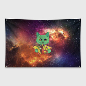 Флаг-баннер с принтом Космический Кот в Екатеринбурге, 100% полиэстер | размер 67 х 109 см, плотность ткани — 95 г/м2; по краям флага есть четыре люверса для крепления | cat | cosmic | galaxy | pizza | taco | в космосе | галактика | космос | кот | коты | пицца | тако