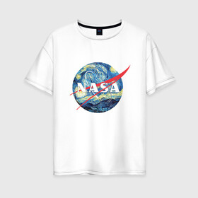 Женская футболка хлопок Oversize с принтом NASA в Екатеринбурге, 100% хлопок | свободный крой, круглый ворот, спущенный рукав, длина до линии бедер
 | alien | earth | express | futurama | galaxy | moon | nasa | planet | space | star | ufo | world | астронавт | вселенная | гагарин | галактика | звезда | звезды | земля | космонавт | космос | луна | мир | наса | небо | нло | планета | полёт