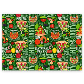 Поздравительная открытка с принтом Итальянская пицца в Екатеринбурге, 100% бумага | плотность бумаги 280 г/м2, матовая, на обратной стороне линовка и место для марки
 | бекон | вкусная | волны | грибы | доля | еда | зелень | ингредиенты | искусство | италия | итальянская | ковёр | колбаса | кори | креветки | курица | лук | мясо | натуральная | оливки | орнамент | перец