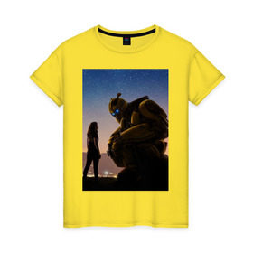 Женская футболка хлопок с принтом Бамблби в Екатеринбурге, 100% хлопок | прямой крой, круглый вырез горловины, длина до линии бедер, слегка спущенное плечо | бамблби трансформеры робот авто фильм