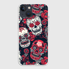 Чехол для iPhone 13 с принтом Мексиканские черепа в Екатеринбурге,  |  | графика | день мертвых | знак | иллюстрация | искусство | картинка | мексика | мексиканские | мода | национальный | орнамент | паутина | поминки | праздник | рисунок | розы | ромашки | символ | стиль