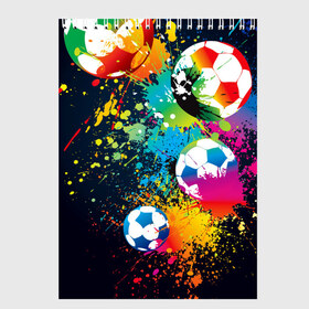 Скетчбук с принтом Футбольные мячи в Екатеринбурге, 100% бумага
 | 48 листов, плотность листов — 100 г/м2, плотность картонной обложки — 250 г/м2. Листы скреплены сверху удобной пружинной спиралью | ball | cov | football | leather | soccer | болельщик | брызги | графика | иллюстрация | картинка | кожа | краски | мода | мяч | покрытие | пятна | радуга | рисунок | сила | скорость | спорт | спортсмен | стиль | фанат | фон