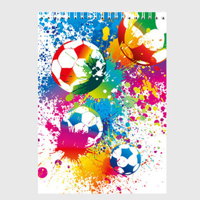 Скетчбук с принтом Футбольные мячи в Екатеринбурге, 100% бумага
 | 48 листов, плотность листов — 100 г/м2, плотность картонной обложки — 250 г/м2. Листы скреплены сверху удобной пружинной спиралью | ball | cove | football | leather | soccer | белый | болельщик | брызги | графика | иллюстрация | картинка | кожа | краски | мода | мяч | покрытие | пятна | радуга | рисунок | сила | скорость | спорт | спортсмен | стиль