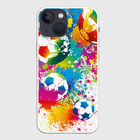 Чехол для iPhone 13 mini с принтом Футбольные мячи в Екатеринбурге,  |  | ball | cove | football | leather | soccer | белый | болельщик | брызги | графика | иллюстрация | картинка | кожа | краски | мода | мяч | покрытие | пятна | радуга | рисунок | сила | скорость | спорт | спортсмен | стиль