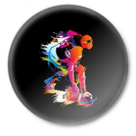 Значок с принтом Баскетбол в Екатеринбурге,  металл | круглая форма, металлическая застежка в виде булавки | абстракция | баскетбол | бежит | белые | болельщик | игра | игрок | иллюстрация | коллаж | красные | кроссовки | мода | мяч | путешествие | радуга | серые | сила | скорость | спектр | спорт | спортсмен