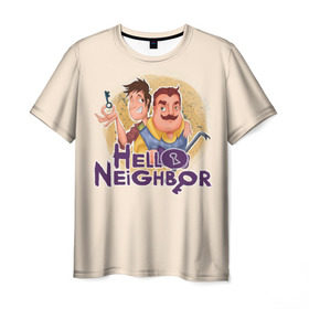 Мужская футболка 3D с принтом Hello Neighbor в Екатеринбурге, 100% полиэфир | прямой крой, круглый вырез горловины, длина до линии бедер | hello | horror | neighbor | survival | дом | нейбор | паркура | привет | сосед | стратегия | хеллоу
