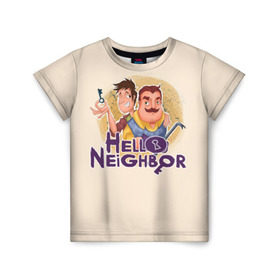 Детская футболка 3D с принтом Hello Neighbor в Екатеринбурге, 100% гипоаллергенный полиэфир | прямой крой, круглый вырез горловины, длина до линии бедер, чуть спущенное плечо, ткань немного тянется | hello | horror | neighbor | survival | дом | нейбор | паркура | привет | сосед | стратегия | хеллоу