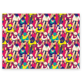 Поздравительная открытка с принтом Велоспорт в Екатеринбурге, 100% бумага | плотность бумаги 280 г/м2, матовая, на обратной стороне линовка и место для марки
 | Тематика изображения на принте: athletes | bicycles | cycling | cyclists | sp | болельщик | велогонка | велосипедисты | велосипеды | графика | иллюстрация | искусство | картинка | красный | мода | поп арт | рисунок | сила | скорость | современное