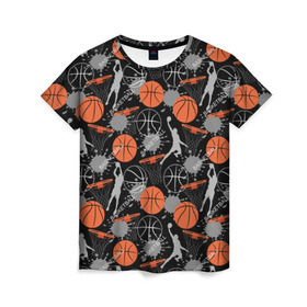 Женская футболка 3D с принтом Basketball в Екатеринбурге, 100% полиэфир ( синтетическое хлопкоподобное полотно) | прямой крой, круглый вырез горловины, длина до линии бедер | basket | basketball | баскетбол | баскетбольные | болельщик | бросок | брызги | графика | иллюстрация | капли | картинка | кляксы | кольцо | мода | мячи | надпись | прыжок | рисунок | сетка | сила | скорость