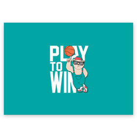 Поздравительная открытка с принтом Play to win в Екатеринбурге, 100% бумага | плотность бумаги 280 г/м2, матовая, на обратной стороне линовка и место для марки
 | Тематика изображения на принте: баскетбол | баскетбольный | бейсболка | графика | животное | зелёный | играй | иллюстрация | картинка | комбинезон | кот | кроссовки | крутит | мода | мяч | на пальце | надпись | очки | победы | ради