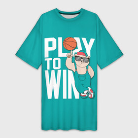 Платье-футболка 3D с принтом Play to win в Екатеринбурге,  |  | Тематика изображения на принте: баскетбол | баскетбольный | бейсболка | графика | животное | зелёный | играй | иллюстрация | картинка | комбинезон | кот | кроссовки | крутит | мода | мяч | на пальце | надпись | очки | победы | ради