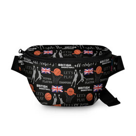 Поясная сумка 3D с принтом British basketball в Екатеринбурге, 100% полиэстер | плотная ткань, ремень с регулируемой длиной, внутри несколько карманов для мелочей, основное отделение и карман с обратной стороны сумки застегиваются на молнию | англия | баскетбол | баскетбольные | болельщик | британия | британский | бросок | графика | держава | игра | иллюстрация | картинка | кольцо | мода | мячи | надпи | прыжок | рисунок | сетка | сила