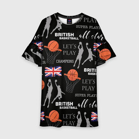 Детское платье 3D с принтом British basketball в Екатеринбурге, 100% полиэстер | прямой силуэт, чуть расширенный к низу. Круглая горловина, на рукавах — воланы | англия | баскетбол | баскетбольные | болельщик | британия | британский | бросок | графика | держава | игра | иллюстрация | картинка | кольцо | мода | мячи | надпи | прыжок | рисунок | сетка | сила