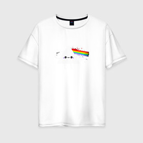 Женская футболка хлопок Oversize с принтом Kawaii Pink Floyd в Екатеринбурге, 100% хлопок | свободный крой, круглый ворот, спущенный рукав, длина до линии бедер
 | anime | аниме | выстрел | лапочка | логотип | луч | милый | мимими | музыка | пистолет | прелесть | призма | радуга | рок | свет | треугольник