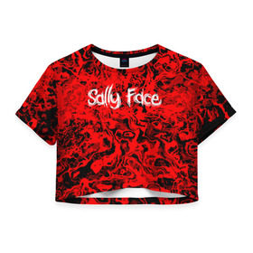 Женская футболка 3D укороченная с принтом Sally Face Bloody в Екатеринбурге, 100% полиэстер | круглая горловина, длина футболки до линии талии, рукава с отворотами | cтикер | game | larry | mask | new | sally face | sf | ангел | без маски | гизмо | девид | девочка | игра | казнь | компьютер | кровь | лари | ларри | лицемер | логотип | мальчик | маска | молнии | мрачная | на лице | надпись