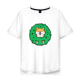 Мужская футболка хлопок Oversize с принтом Bush Shiba Inu в Екатеринбурге, 100% хлопок | свободный крой, круглый ворот, “спинка” длиннее передней части | акита | аниме | зелень | китай | куст | милый | пес | песик | собака | собачка | щенок | япония