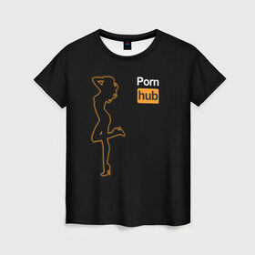 Женская футболка 3D с принтом Pornhub (neon girl) в Екатеринбурге, 100% полиэфир ( синтетическое хлопкоподобное полотно) | прямой крой, круглый вырез горловины, длина до линии бедер | brazzers | видео | девушка | любовь | неон | свечение | силуэт | фигура | хаб | чувства
