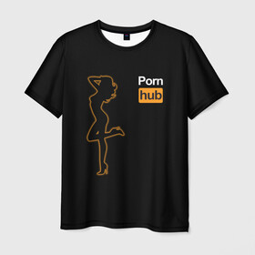 Мужская футболка 3D с принтом Pornhub (neon girl) в Екатеринбурге, 100% полиэфир | прямой крой, круглый вырез горловины, длина до линии бедер | brazzers | видео | девушка | любовь | неон | свечение | силуэт | фигура | хаб | чувства