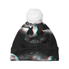 Шапка 3D c помпоном с принтом Marshmello в Екатеринбурге, 100% полиэстер | универсальный размер, печать по всей поверхности изделия | christopher comstock | dj | marshmello | music | диджей | клубная музыка | клубняк | крис комсток | логотип | маршмеллоу | музыка
