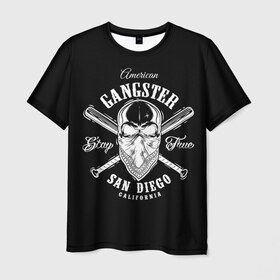 Мужская футболка 3D с принтом American gangster в Екатеринбурге, 100% полиэфир | прямой крой, круглый вырез горловины, длина до линии бедер | Тематика изображения на принте: american | califor | gangster | san diego | америка | американский | банда | бандана | бандит | бейсбольные | биты | гангстер | графика | иллюстрация | калифорния | картинка | мода | надпись | платок | рисунок