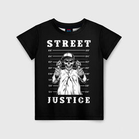 Детская футболка 3D с принтом Street justice в Екатеринбурге, 100% гипоаллергенный полиэфир | прямой крой, круглый вырез горловины, длина до линии бедер, чуть спущенное плечо, ткань немного тянется | justice | s | skeleton | skull | street | банда | бандана | бандит | бейсболка | графика | иллюстрация | картинка | мода | надпись | оружие | пистолеты | платок | револьверы | рисунок | символ | скелет | справедливость