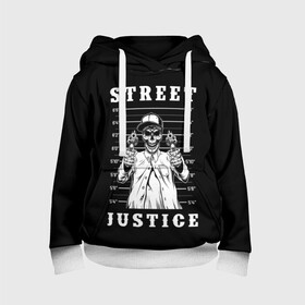 Детская толстовка 3D с принтом Street justice в Екатеринбурге, 100% полиэстер | двухслойный капюшон со шнурком для регулировки, мягкие манжеты на рукавах и по низу толстовки, спереди карман-кенгуру с мягким внутренним слоем | justice | s | skeleton | skull | street | банда | бандана | бандит | бейсболка | графика | иллюстрация | картинка | мода | надпись | оружие | пистолеты | платок | револьверы | рисунок | символ | скелет | справедливость