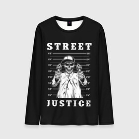 Мужской лонгслив 3D с принтом Street justice в Екатеринбурге, 100% полиэстер | длинные рукава, круглый вырез горловины, полуприлегающий силуэт | justice | s | skeleton | skull | street | банда | бандана | бандит | бейсболка | графика | иллюстрация | картинка | мода | надпись | оружие | пистолеты | платок | револьверы | рисунок | символ | скелет | справедливость