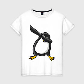 Женская футболка хлопок с принтом DAB Пингвин в Екатеринбурге, 100% хлопок | прямой крой, круглый вырез горловины, длина до линии бедер, слегка спущенное плечо | animal | best | bird | dab | dabbig | dance | freedom | hip hop | music | penguin | rap | даб | даббинг | животные | крутой | лучший | мадагаскар | музыка | пингвин | птица | рэп | рэпер | свобода | север | танец | хип хоп