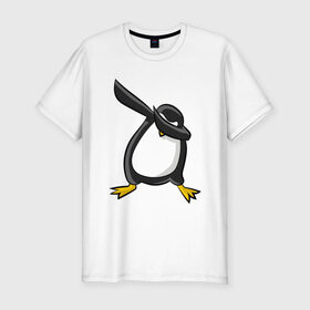 Мужская футболка премиум с принтом DAB Пингвин в Екатеринбурге, 92% хлопок, 8% лайкра | приталенный силуэт, круглый вырез ворота, длина до линии бедра, короткий рукав | animal | best | bird | dab | dabbig | dance | freedom | hip hop | music | penguin | rap | даб | даббинг | животные | крутой | лучший | мадагаскар | музыка | пингвин | птица | рэп | рэпер | свобода | север | танец | хип хоп