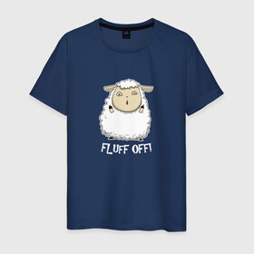 Мужская футболка хлопок с принтом Fluff Off! в Екатеринбурге, 100% хлопок | прямой крой, круглый вырез горловины, длина до линии бедер, слегка спущенное плечо. | баран | барашек | злой | злюка | недовольный | овечка | овца | овчина | пушистик | пушистый | хороший
