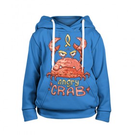 Детская толстовка 3D с принтом Hungry crab в Екатеринбурге, 100% полиэстер | двухслойный капюшон со шнурком для регулировки, мягкие манжеты на рукавах и по низу толстовки, спереди карман-кенгуру с мягким внутренним слоем | angry | crab | gloomy | hungry | ocean | red | sea | sign | stars | water | вода | голодный | графика | детский | звезды | злой | знак | иллюстрация | картинка | краб | красный | мода | море | морские | надпись | океан | рисунок | рыба