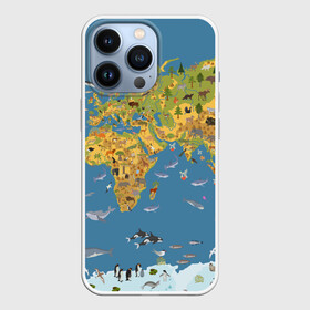 Чехол для iPhone 13 Pro с принтом Карта мира в Екатеринбурге,  |  | азия | акулы | америка | антарктида | бизон | волк | европа | животные | зебра | кабан | карта | киты | лама | лев | лось | материки | медведь | мира | моржи | моря | океаны | пингвины | птицы | реки | рыбы